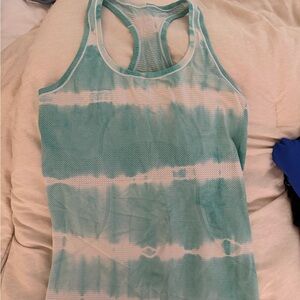 Lululemon Athletica Teal and White Tie-Dye Tank Top